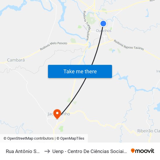 Rua Antônio Segala, 225 to Uenp - Centro De Ciências Sociais Aplicadas - Ccsa map