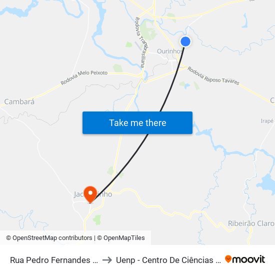 Rua Pedro Fernandes Sândano, 1051-1107 to Uenp - Centro De Ciências Sociais Aplicadas - Ccsa map