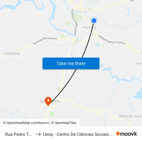 Rua Pedro Toloto, 88 to Uenp - Centro De Ciências Sociais Aplicadas - Ccsa map