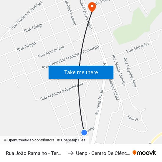 Rua João Ramalho - Terminal Rodoviário De Jacarezinho to Uenp - Centro De Ciências Sociais Aplicadas - Ccsa map