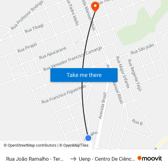 Rua João Ramalho - Terminal Rodoviário De Jacarezinho to Uenp - Centro De Ciências Sociais Aplicadas - Ccsa map