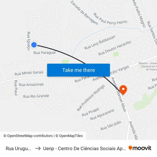 Rua Uruguai, 287 to Uenp - Centro De Ciências Sociais Aplicadas - Ccsa map