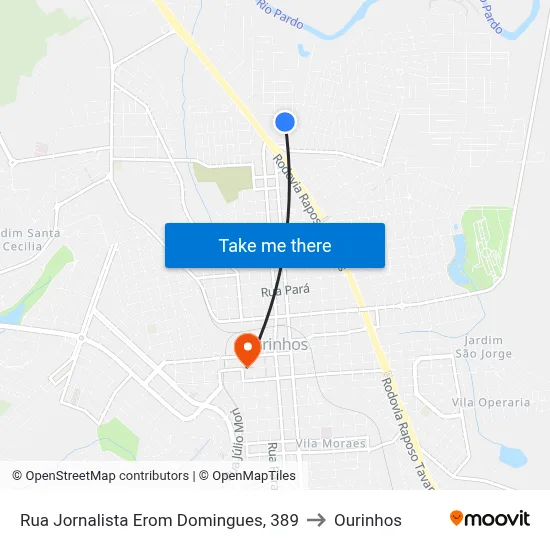 Rua Jornalista Erom Domingues, 389 to Ourinhos map