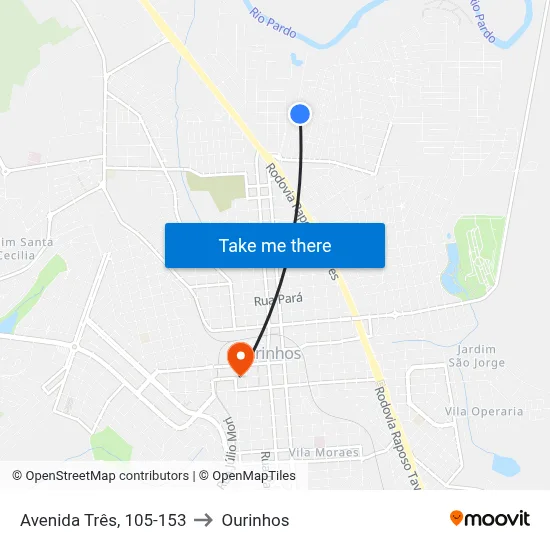 Avenida Três, 105-153 to Ourinhos map