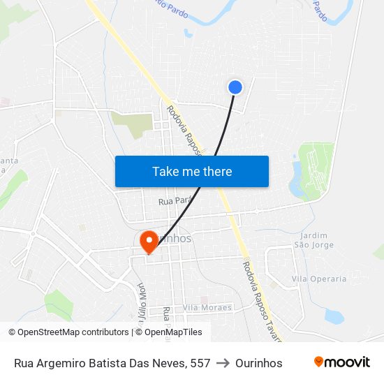 Rua Argemiro Batista Das Neves, 557 to Ourinhos map