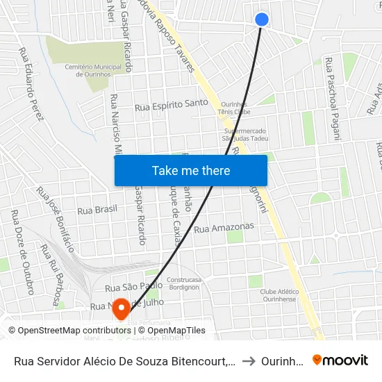 Rua Servidor Alécio De Souza Bitencourt, 60 to Ourinhos map