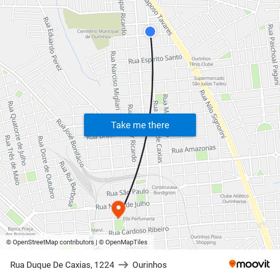 Rua Duque De Caxias, 1224 to Ourinhos map