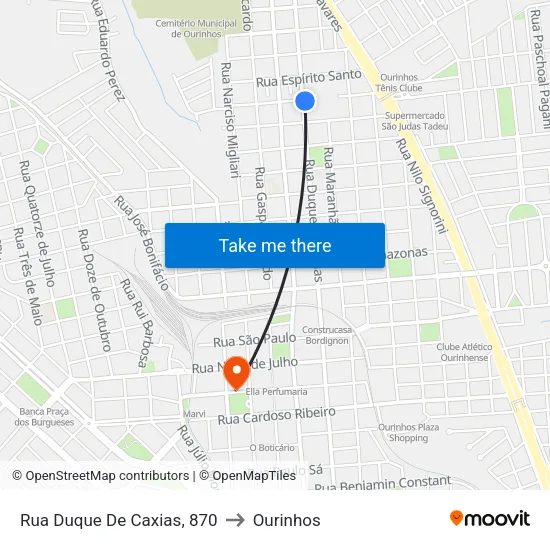 Rua Duque De Caxias, 870 to Ourinhos map
