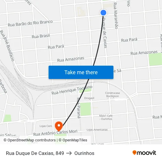 Rua Duque De Caxias, 849 to Ourinhos map