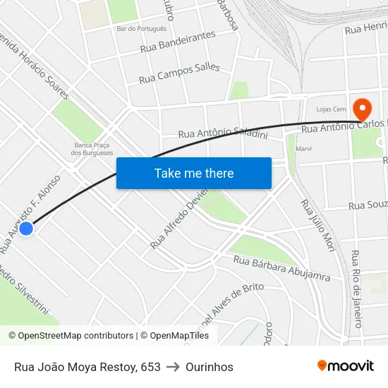 Rua João Moya Restoy, 653 to Ourinhos map
