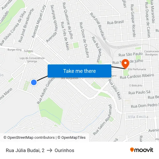 Rua Júlia Budai, 2 to Ourinhos map