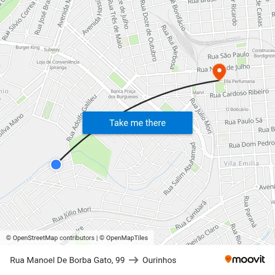 Rua Manoel De Borba Gato, 99 to Ourinhos map