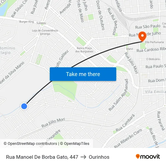 Rua Manoel De Borba Gato, 447 to Ourinhos map