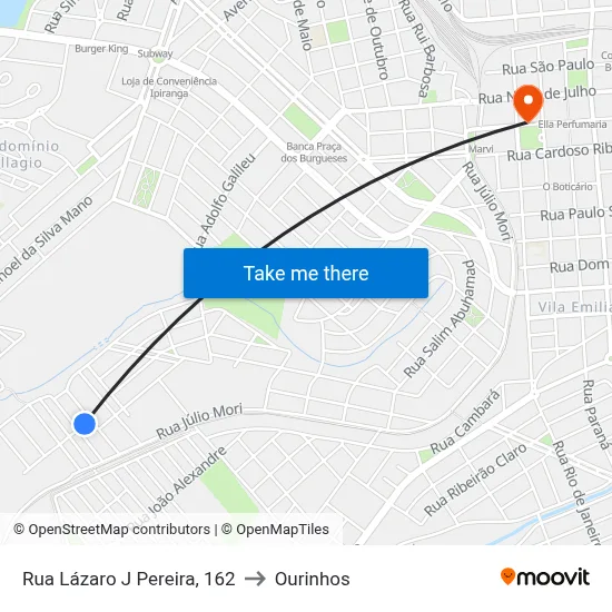 Rua Lázaro J Pereira, 162 to Ourinhos map