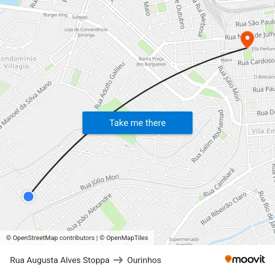 Rua Augusta Alves Stoppa to Ourinhos map