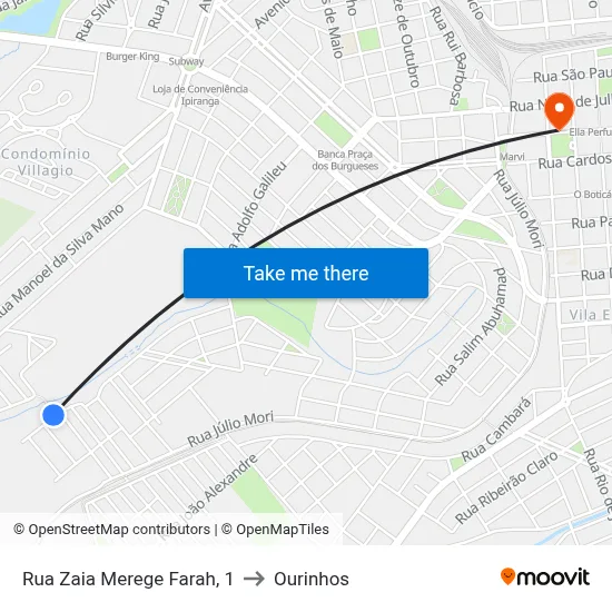 Rua Zaia Merege Farah, 1 to Ourinhos map