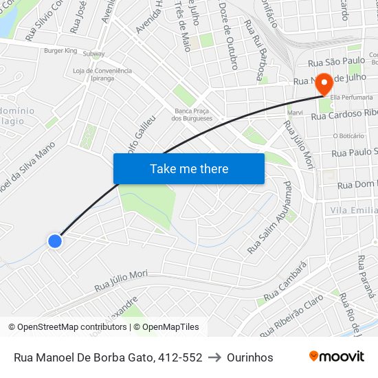 Rua Manoel De Borba Gato, 412-552 to Ourinhos map