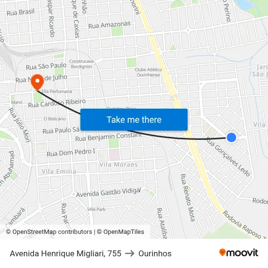 Avenida Henrique Migliari, 755 to Ourinhos map