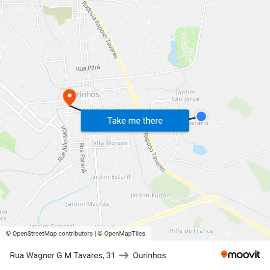 Rua Wagner G M Tavares, 31 to Ourinhos map