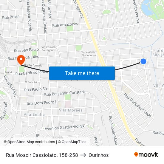 Rua Moacir Cassiolato, 158-258 to Ourinhos map