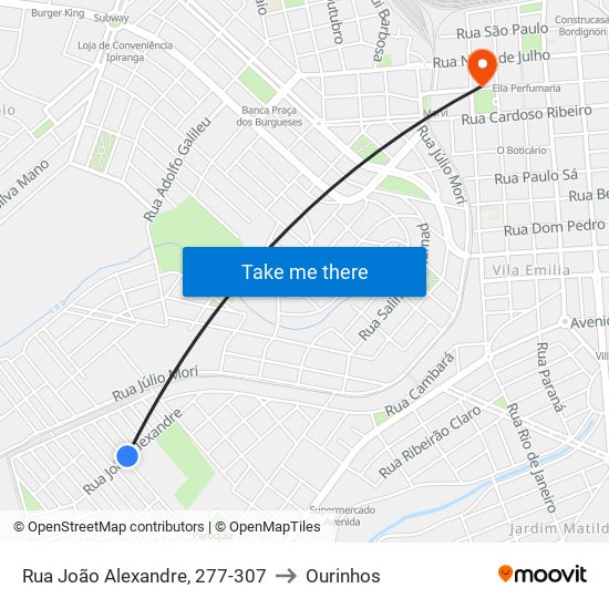 Rua João Alexandre, 277-307 to Ourinhos map