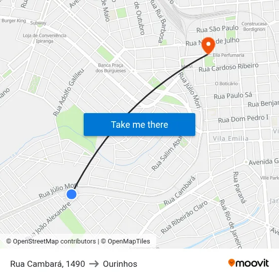 Rua Cambará, 1490 to Ourinhos map