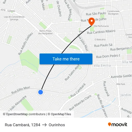 Rua Cambará, 1284 to Ourinhos map