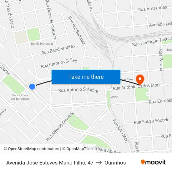 Avenida José Esteves Mano Filho, 47 to Ourinhos map