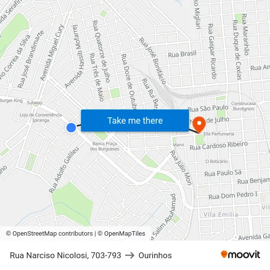 Rua Narciso Nicolosi, 703-793 to Ourinhos map