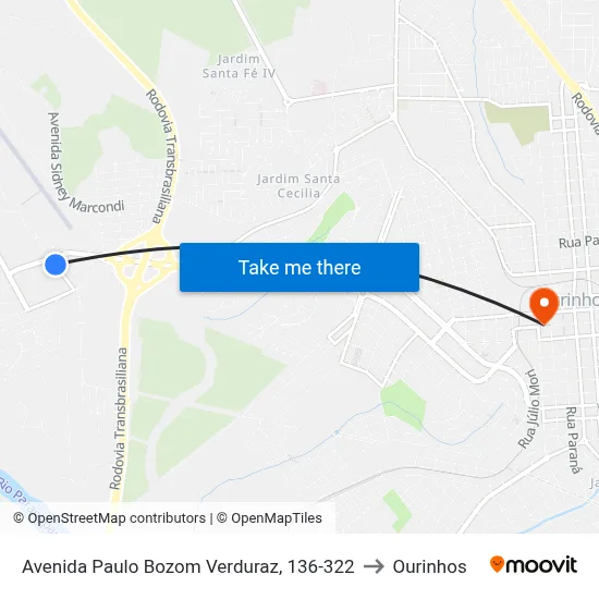 Avenida Paulo Bozom Verduraz, 136-322 to Ourinhos map