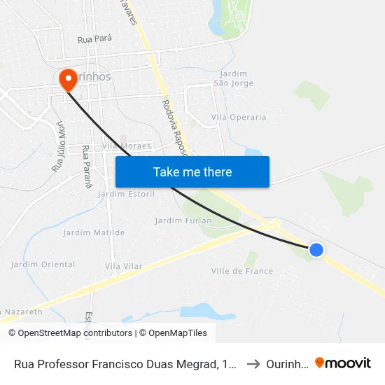 Rua Professor Francisco Duas Megrad, 141-405 to Ourinhos map