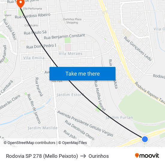 Rodovia SP 278 (Mello Peixoto) to Ourinhos map