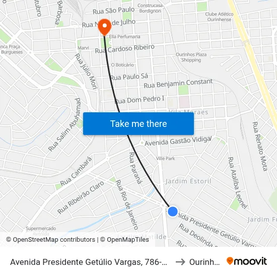 Avenida Presidente Getúlio Vargas, 786-874 to Ourinhos map