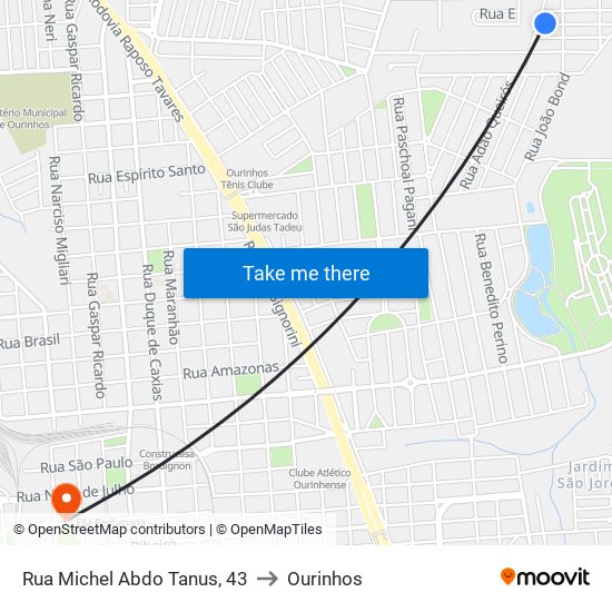 Rua Michel Abdo Tanus, 43 to Ourinhos map