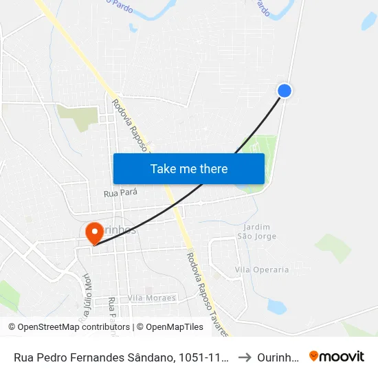 Rua Pedro Fernandes Sândano, 1051-1107 to Ourinhos map