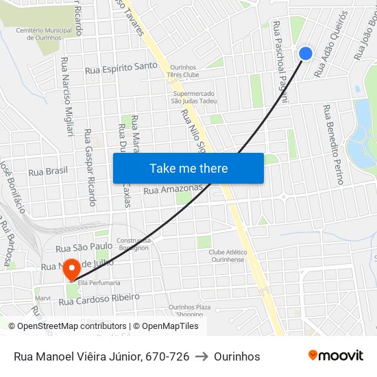 Rua Manoel Viêira Júnior, 670-726 to Ourinhos map