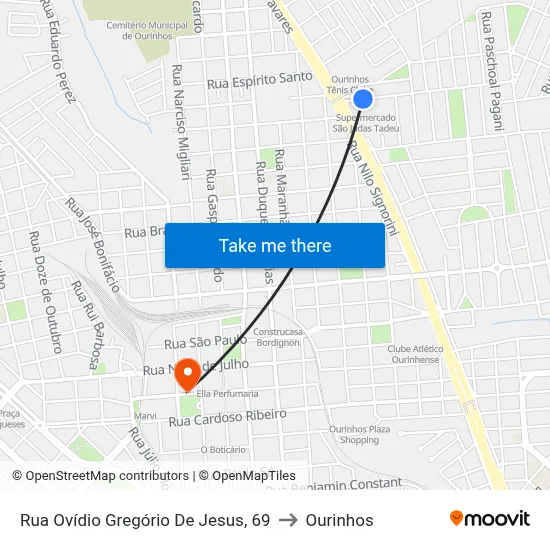 Rua Ovídio Gregório De Jesus, 69 to Ourinhos map