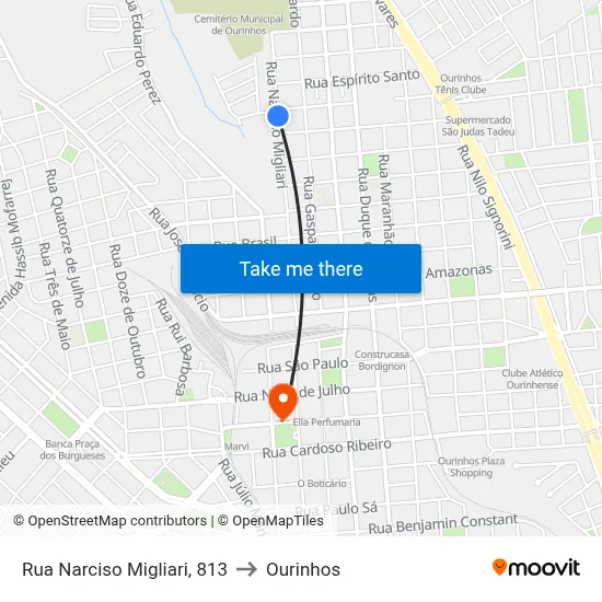 Rua Narciso Migliari, 813 to Ourinhos map