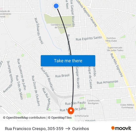 Rua Francisco Crespo, 305-359 to Ourinhos map