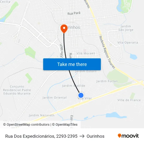 Rua Dos Expedicionários, 2293-2395 to Ourinhos map