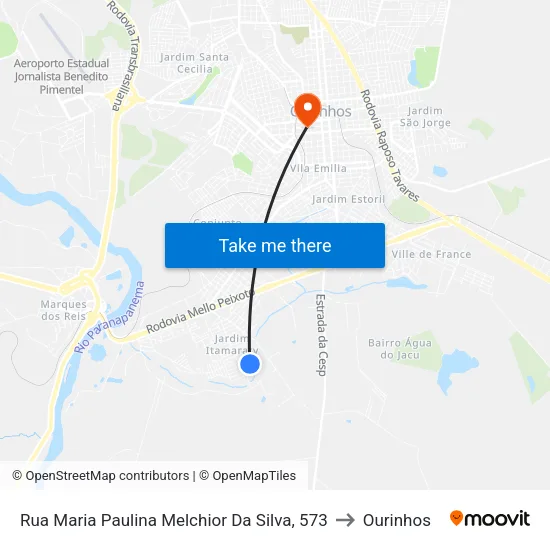 Rua Maria Paulina Melchior Da Silva, 573 to Ourinhos map