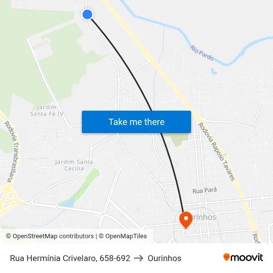 Rua Hermínia Crivelaro, 658-692 to Ourinhos map