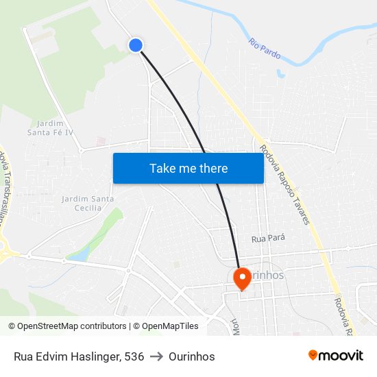 Rua Edvim Haslinger, 536 to Ourinhos map