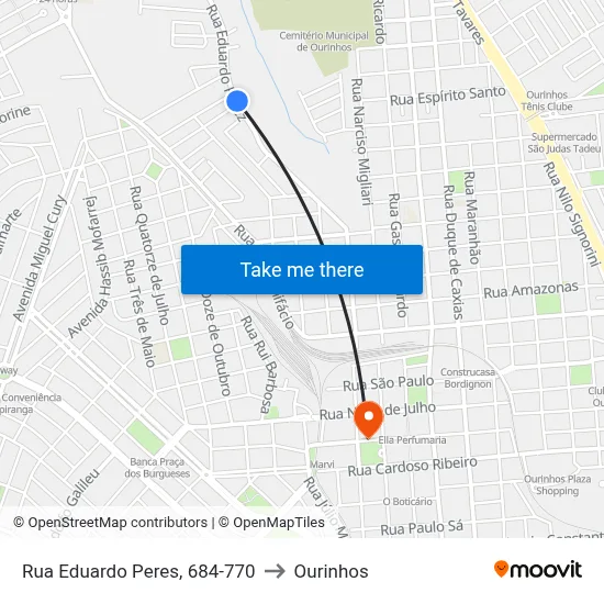 Rua Eduardo Peres, 684-770 to Ourinhos map