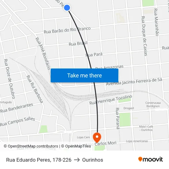 Rua Eduardo Peres, 178-226 to Ourinhos map