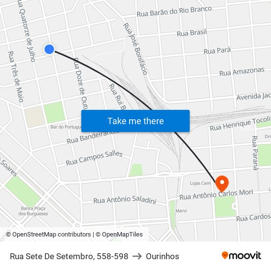 Rua Sete De Setembro, 558-598 to Ourinhos map