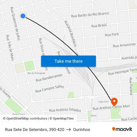 Rua Sete De Setembro, 390-420 to Ourinhos map