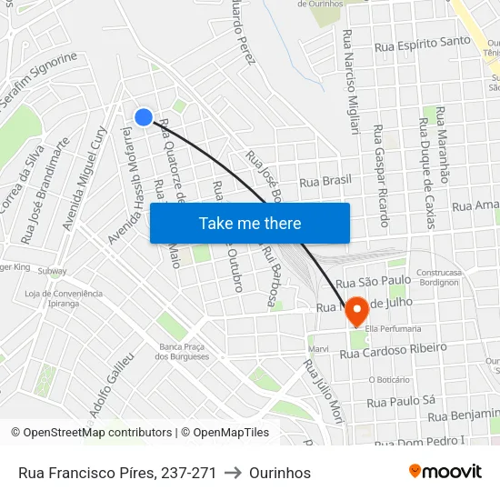 Rua Francisco Píres, 237-271 to Ourinhos map