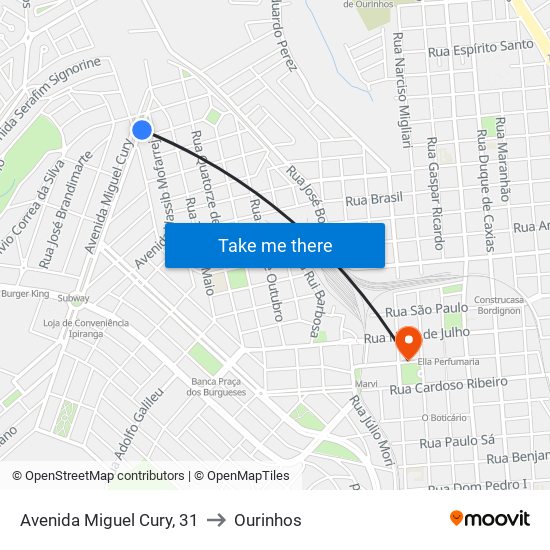 Avenida Miguel Cury, 31 to Ourinhos map