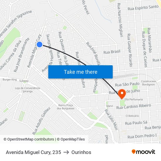Avenida Miguel Cury, 235 to Ourinhos map
